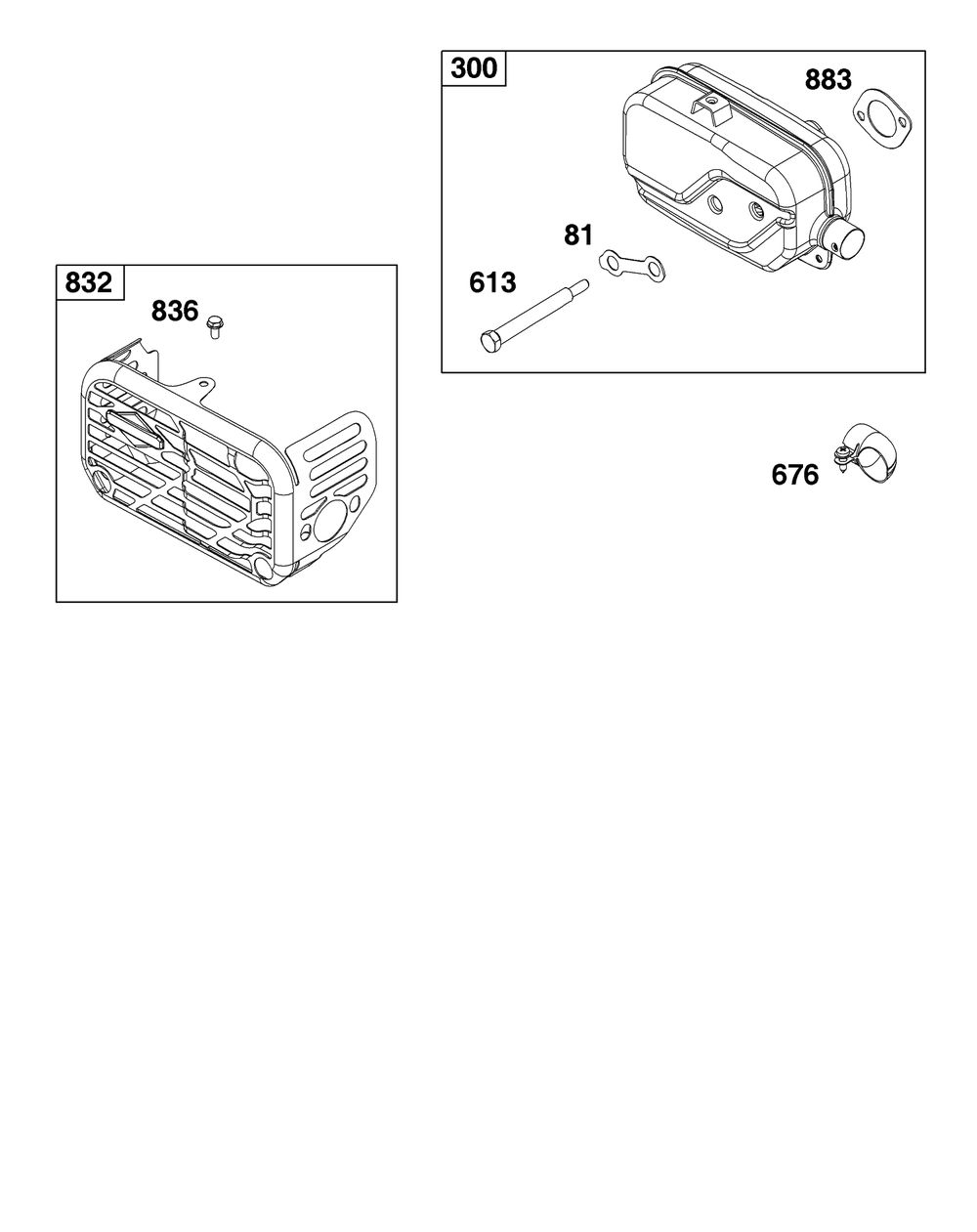 Exhaust Group Diagram and Parts List for 121S0B-0071-F1  Briggs and Stratton Engine